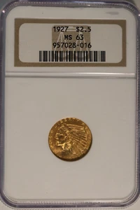 1927 INDIAN HEAD $2.5 QUARTER EAGLE GOLD - NGC MS63 - Picture 1 of 4