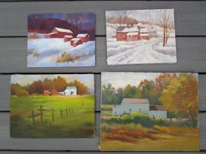 Fall Winter Snow Scene Red Barn Farm Landscape Original B.Christensen paintings - Picture 1 of 11