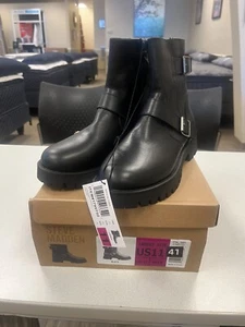 Steve Madden Crusader Women's Ankle Leather Lugged Sole Boots, Black Size 11 NEW - Picture 1 of 6