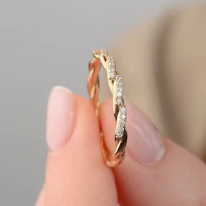 Round Cut Lab-Created Twisted Eternity Wedding Band Ring 14K Yellow Gold Plated - Picture 1 of 4