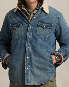 Polo Ralph Lauren Forrado de Vellón Denim Camisa Occidental Chaqueta Sherpa Trucker XXL - Imagen 1 de 16