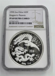 NGC PF 69 ULTRA CAMEO 1990 2oz China S20Y Dragon & Phoenix Commemorative Coin - Picture 1 of 2