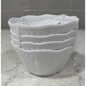 Set 4 TOMMY BAHAMA White MELAMINE Small 4.5” Bowls Hobnail Dip Appetizer Dessert - Picture 1 of 5