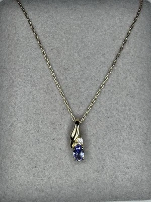 14K Solid Gold Tanzanite Pendant & 19” Rolo Link Cable Chain Necklace - Image 1 of 4
