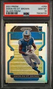 2021 Panini Prizm #358 AMON-RA ST. BROWN Silver PSA 10 GEM MINT POP 100 Lions RC - Picture 1 of 2