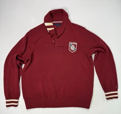 Tommy Hilfiger Men’s 2XL Heavy Cotton Shawl Sweater Academia Crest Logo Preppy - Image 1 of 4