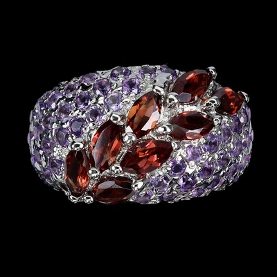 Anillo de plata de ley 925 marquesa Mozambique granate amatista piedras preciosas joyería Foto 1 de 4