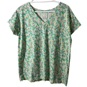 Camiseta J. Jill Luxe Supima Plisada Espalda Talla L Alta Floral Verde Multi - Imagen 1 de 6