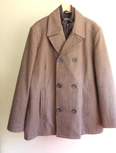 Kenneth Cole Reaction Mens XXL Wool Pea Coat Marled Cocoa Brown Knit Zip Lining - Picture 1 of 8