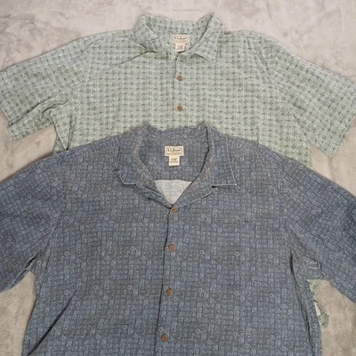LL Bean Button Up Shirts Men XL Loop Collar Hike Camp Aztec Inca Tribal Lot Of 2 - Image 1 of 4