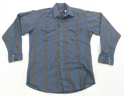 Редкая винтажная ТОНКАЯ заостренная рубашка PANHANDLE в полоску с западным жемчугом на кнопках 80-е L - Изображение 1 из 4