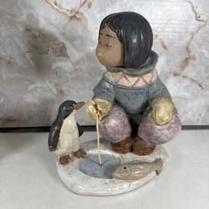Lladro Little Fisherman Figurine 2259 Girl Fishing With Penguin Retired in Box  - Picture 1 of 9