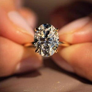 2 CT F-VS1 Oval Cut Lab Grown Diamond Solitaire Engagement Ring 14K Yellow Gold - Picture 1 of 10