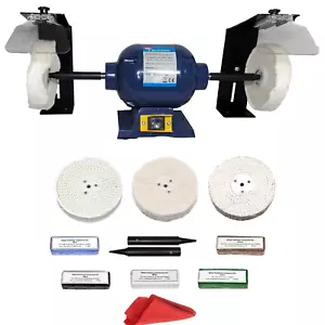 375W Metal Polisher Polishing Machine Bench Grinder Kit + Splash Guards 6 x 1in - Picture 1 of 12