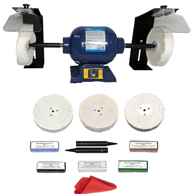 375W Metal Polisher Polishing Machine Bench Grinder 6" x 1" Kit + Splash Guards - Image 1 of 4