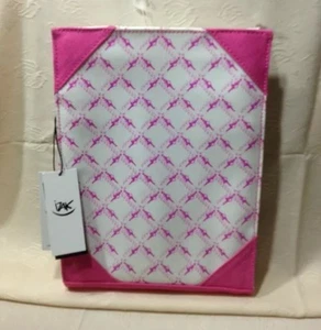 NWT Designer IZAK ZENOU IPAD TABLET CANVAS CASE SLEEVE PINK/WHITE GLOSSY 💕💕 - Picture 1 of 4
