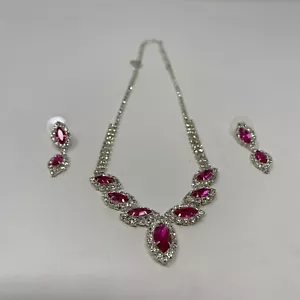 Neckale und Ohrring Set rosa Stein gefälschter Amethyst Damen Accessoires - Bild 1 von 7