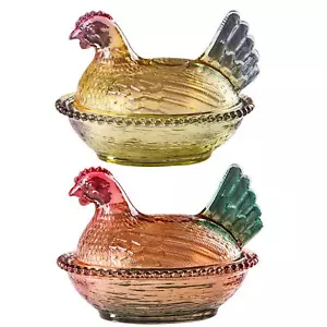 Indiana Glass Amber Glass Hen on Nest Chicken Lidded Covered Candy Dish - Foto 1 di 14