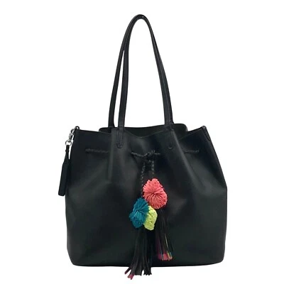Bolso de Mano Loeffler Randall Cuero Negro Pom-Pom con Cordón Foto 1 de 4