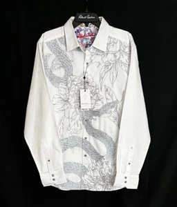 Robert Graham BURNS 2.0 White XL Snake Dragon Cuffs Classic Fit $298 NWT X-Large - Picture 1 of 8