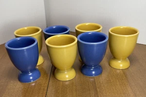 Hoganas Keramik Eierbecher 7er Set Eierbecher gold blau Standfuß Sukkulenten Schweden - Bild 1 von 8