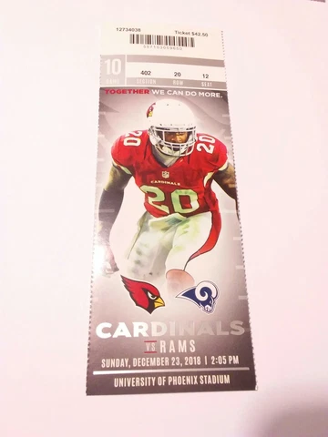 2018 Arizona Cardinals Los Angeles Rams NFL Football Full Ticket Stub Cover