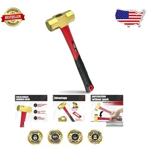 Lightweight 2lb Brass Sledge Hammer - Corrosion Resistant Fiberglass Handle - Picture 1 of 10