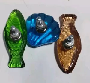 Unique Glass Sea Fish Seashell Knobs Dresser Pulls Cabinet Furniture Lot Of 3 - Picture 1 of 10