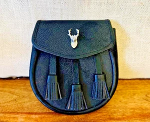 DSS Kilts Scottish Black Day Sporran Kilt Bag Mens Thistle Badge Kilt Accessory - Picture 1 of 4