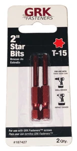 GRK Fasteners 2" T-15 Star Bits 2 Pack Impact Driver & Drill Ready #187427 Red - Picture 1 of 1