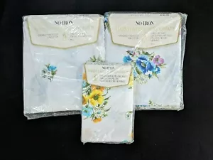 VTG Springmaid Marvelaire Blue Flower Twin Sheet Set Flat Fitted Pillow Case NEW - Picture 1 of 9