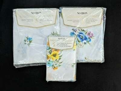 VTG Springmaid Marvelaire Blue Flower Twin Sheet Set Flat Fitted Pillow Case NEW - Image 1 of 4