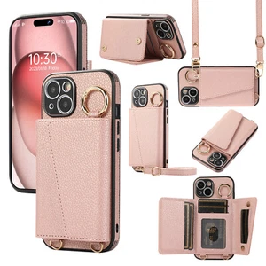 For iPhone 16 15 Pro Max 14 13 12 11 XR Crossbody Wallet Case with Hidden Mirror - Picture 1 of 50
