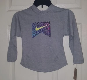 Nike Girls Grey Hooded L/S Graphic Tee Shirt W/ Front Pocket Size 6X Years - Picture 1 of 4