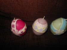 VINTAGE WAX EASTER EGG CANDLES SET 3 PASTEL HAND PAINTED UNLIT RAISED WRAPPING