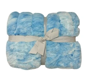 Psychedelic Dreams White/Baby Blue Faux Fur Plush Throw Blanket (Large 54"x60") - Picture 1 of 2