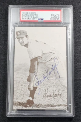 Rare 1963 SANDY KOUFAX Signed Exhibits Stat Back Card-HOF-DODGERS-PSA 10 Auto - Image 1 of 4