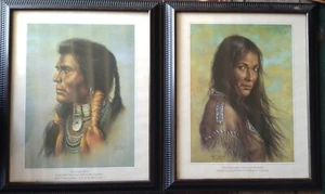 Beautiful Bill Hampton Native American Couple Prints With Beautiful Wood Frame - Picture 1 of 10