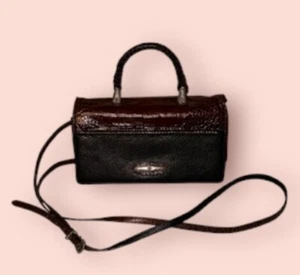 BRIGHTON Black and Brown Moc Croc Leather Crossbody Organizer Purse Clutch L@@K! - Picture 1 of 24