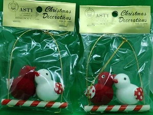 NOS Kitsch Vintage ASTY Flocked (2) Packs of 2 Love Birds On Swing V-Day X-Mas - Picture 1 of 7