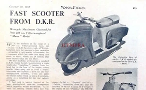 D.K.R. 'MANX' 250cc 2-Stroke Scooter - 1958 Magazine Report (1-Sided) - Picture 1 of 1