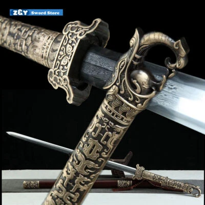 Espada de batalla china KUNGFU con mango de latón plegado de acero + hoja templada de arcilla Q8279 Foto 1 de 4