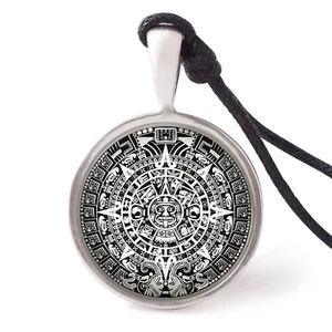 Mayan Calendar Necklace Pendant Silver Pewter Key Chain Aztec American Indian - Picture 1 of 1