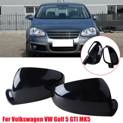 For Volkswagen VW Golf 5 GTI MK5 03-09 Gloss Black Clip-on Mirror Cover Caps - Image 1 of 4