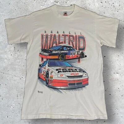Camiseta NASCAR Vintage Anos 90 Branca Média Darrell Waltrip Ponto Único Carro de Corrida - Imagem 1 de 4