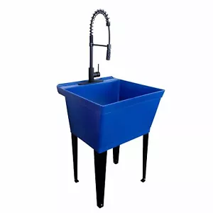 Tehila Blue 19 Gallon Utility Sink with High-Arc Black Coil Pull-Down Faucet - 6 - Picture 1 of 10