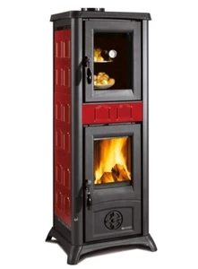 Stufa a Legna con Forno NORDICA Gemma Bordeaux ghisa 7,2 kw 206 m3 riscaldabili - Foto 1 di 11