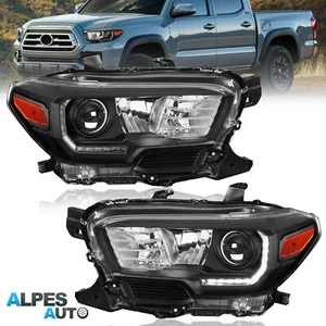 2PCS LED DRL Black Housing+Clear Lens Headlights For 2016-2021 Toyota Tacoma - Picture 1 of 16