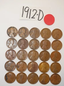 1912-D CENT ROLL FECHA SÓLIDA = 25 CENTAVOS DE TRIGO LINCOLN (MÁS DE 8 ARTÍCULOS ENVÍO GRATIS) - Imagen 1 de 2