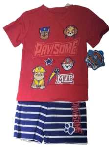 Paw Patrol Boys Red Blue Striped Nick Jr MVP Stretch T Shirt And Short Size 3T - Picture 1 of 7